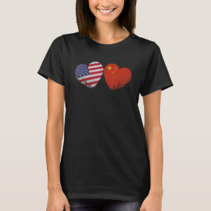 Heart Chinese American Flag Patriotic Family Herit T-shirt