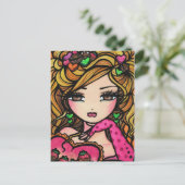 Heart Chocolate Snoep Mermaid Fantasy Art Girl Briefkaart (Staand voorkant)