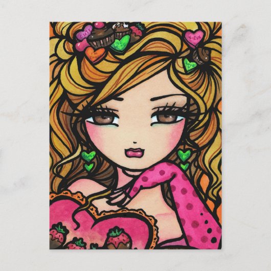 Heart Chocolate Snoep Mermaid Fantasy Art Girl Briefkaart (Voorkant)