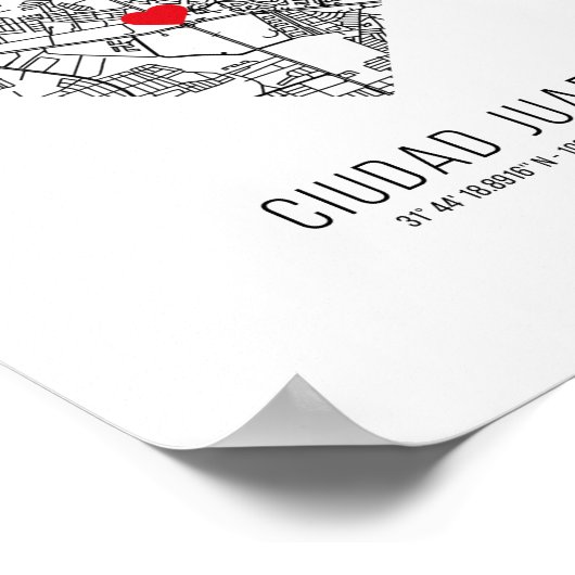 Heart Ciudad Juarez City Map (Mexico) Poster (Hoek)