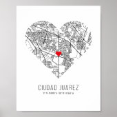 Heart Ciudad Juarez City Map (Mexico) Poster (Voorkant)