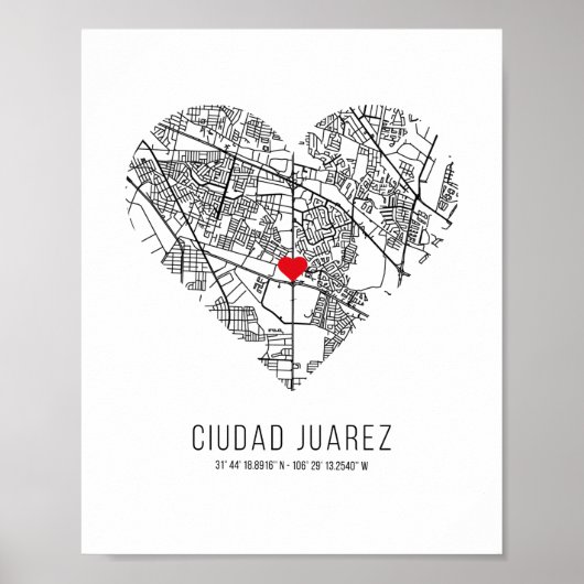 Heart Ciudad Juarez City Map (Mexico) Poster (Voorkant)