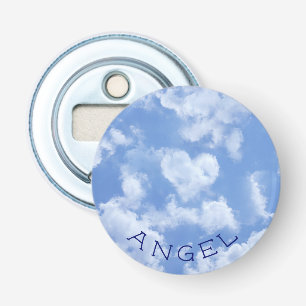 Heart Cloud Sky Cute Modern Blue Custom Wedding Button Flesopener