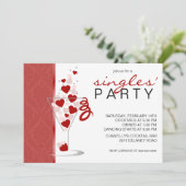 Heart Cocktail Glass Singles Party Invitation Kaart (Staand voorkant)