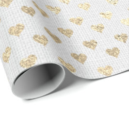 Heart Confetti Foxier Gold Foxier White Grey Linen Cadeaupapier