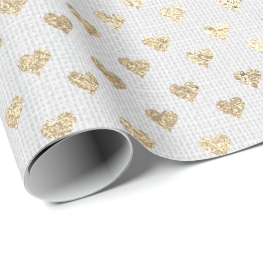 Heart Confetti Foxier Gold Foxier White Grey Linen Cadeaupapier (Rol Hoek)
