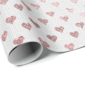 Heart Confetti Gold Foxier White roze Rose Linen Cadeaupapier (Rol Hoek)