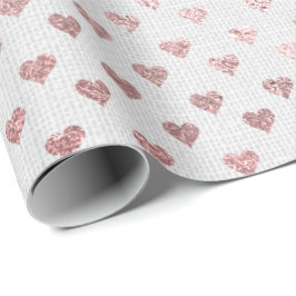 Heart Confetti Gold Foxier White roze Rose Linen Cadeaupapier