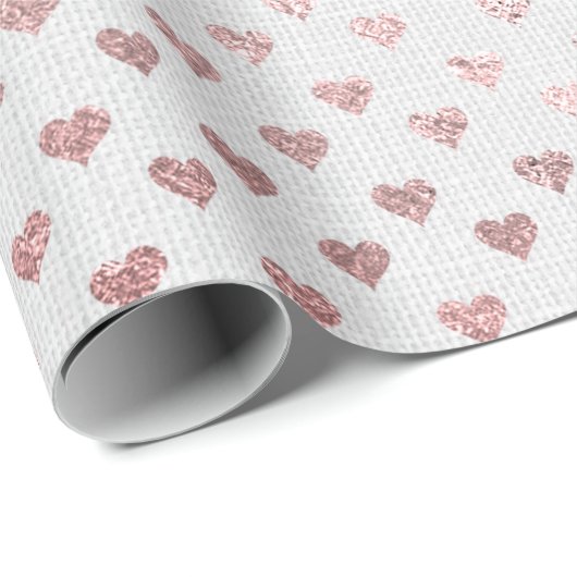 Heart Confetti Gold Foxier White roze Rose Linen Cadeaupapier (Rol Hoek)