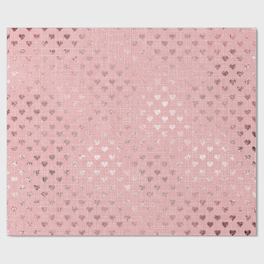 Heart Confetti Metallic Roze Rose Gold Linen Cadeaupapier (Vlak)