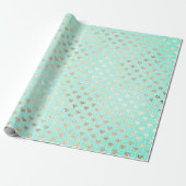 Heart Confetti Metallic Tiffany Aqua Gold Linen Cadeaupapier (Uitgerold)