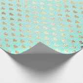 Heart Confetti Metallic Tiffany Aqua Gold Linen Cadeaupapier (Hoek)