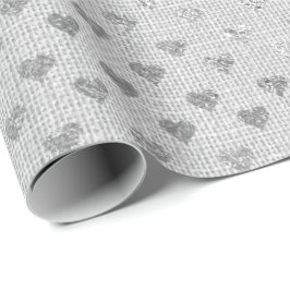 Heart Confetti Silver Grey Monochromatic Linen Cadeaupapier