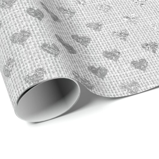 Heart Confetti Silver Grey Monochromatic Linen Cadeaupapier (Rol Hoek)
