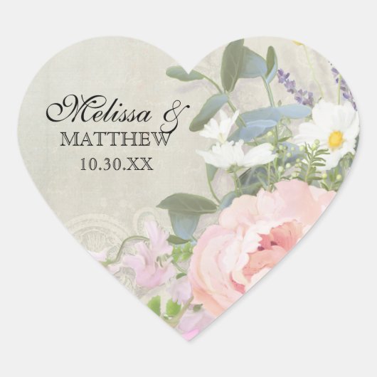 Heart Cream Gray BOHO Rustic Woodsy Floral Peony Hart Sticker (Voorkant)