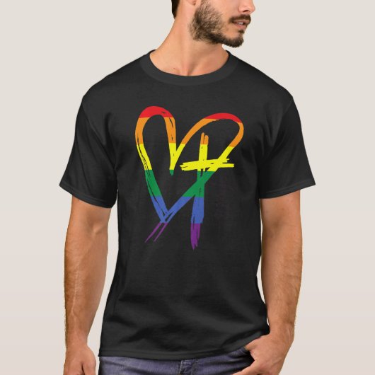 Heart Cross Lgbt Gay Pride Rainbow Faith Christeli T-shirt (Voorkant)