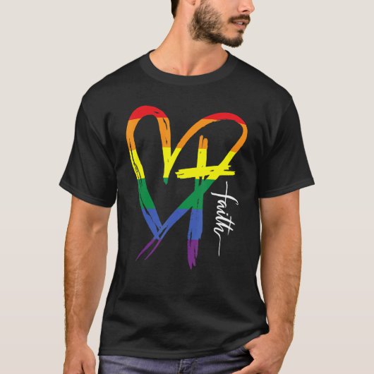 Heart Cross Lgbt Gay Pride Rainbow Flag Christelij T-shirt (Voorkant)