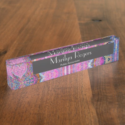 Heart Cross Pattern in Roze Naambordje (Zijkant)