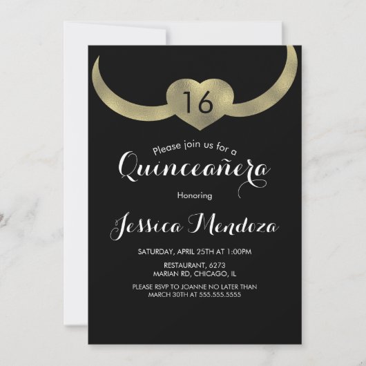 Heart Crown Quinceañera Sweet 16 Gold Foil Kaart (Voorkant)