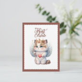 Heart Crusher Cute Chibi Angel Wing Cat Valentijn Feestdagenkaart (Staand voorkant)