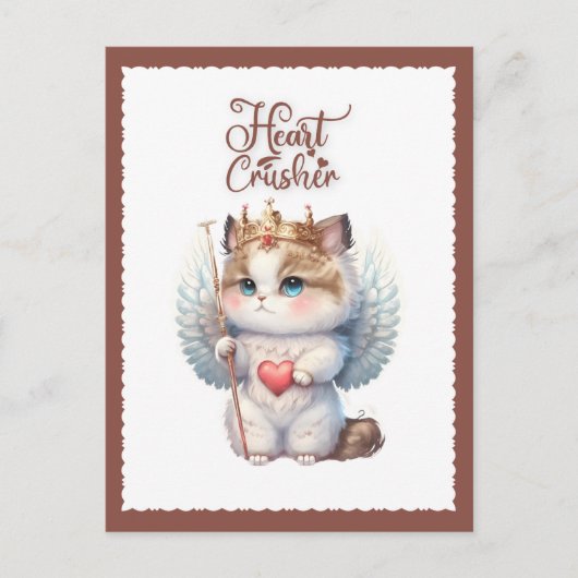 Heart Crusher Cute Chibi Angel Wing Cat Valentijn Feestdagenkaart (Voorkant)