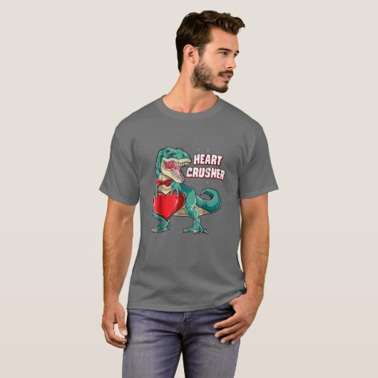Heart Crusher T Valentijnsdag Dinosaur T Rex Boys T-shirt (Voorkant volledig)