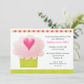 Heart CUPCAKE Birthday Party Invitation Kaart (Staand voorkant)