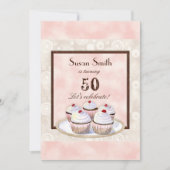 Heart Cupcake Trio 50th Birthday Party Invitation Kaart (Voorkant)