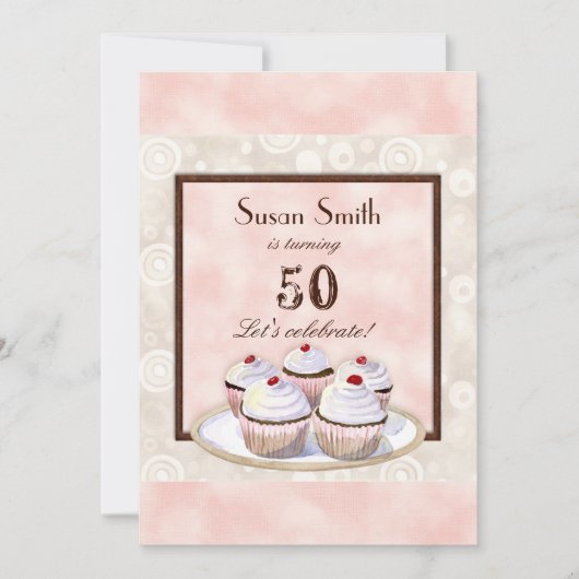 Heart Cupcake Trio 50th Birthday Party Invitation Kaart (Voorkant)