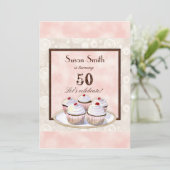 Heart Cupcake Trio 50th Birthday Party Invitation Kaart (Staand voorkant)