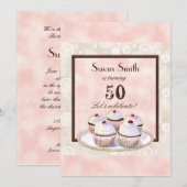 Heart Cupcake Trio 50th Birthday Party Invitation Kaart (Voorkant / Achterkant)