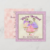 Heart Cupcake Trio Birthday Party Invitation Kaart (Voorkant / Achterkant)