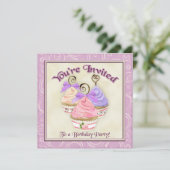 Heart Cupcake Trio Birthday Party Invitation Kaart (Staand voorkant)