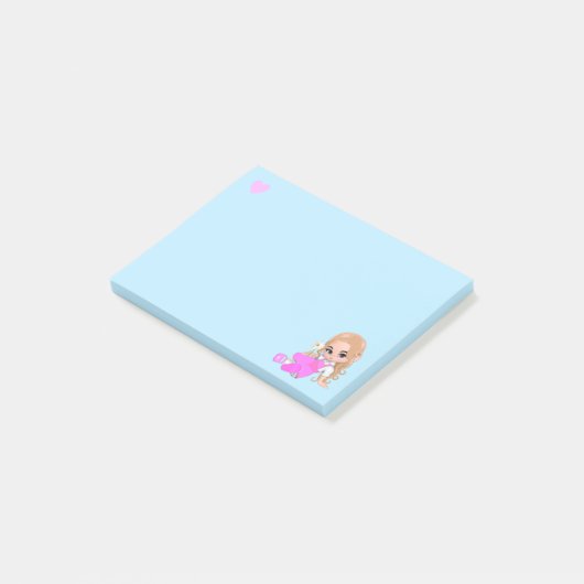 Heart & Cute Fairy met Daisy op Light Blue Post-it® Notes (Schuin)