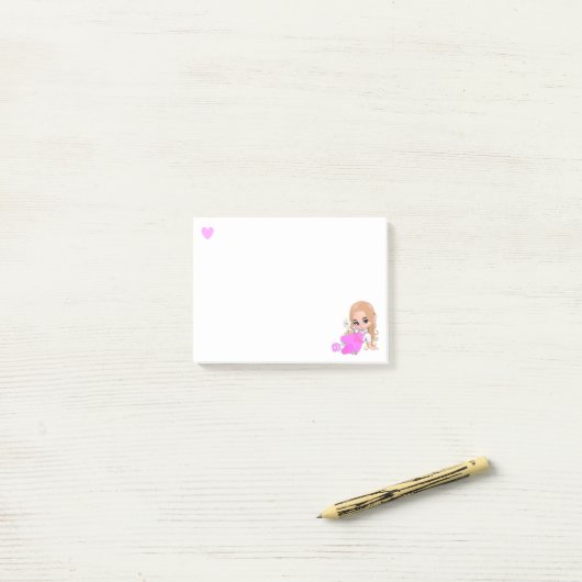 Heart & Cute Fairy met Daisy op White Post-it® Notes (Op bureau)