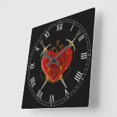 Heart & Daggers Square Roman Numerals Clock Vierkante Klok (Hoek)