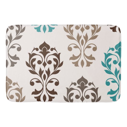 Heart Damask Art I Browns Blauwgroen Cream Badmat (Voorkant)