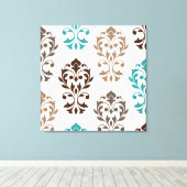 Heart Damask Art I Browns Blauwgroen Cream Canvas Afdruk (Insitu (Houten vloer))