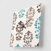 Heart Damask Art I Browns Blauwgroen Cream Vierkante Klok (Hoek)