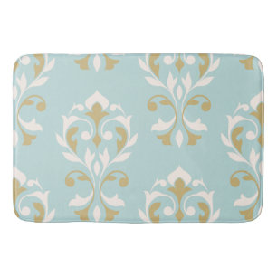 Heart Damask Art I Cream & Gold on Blue Badmat