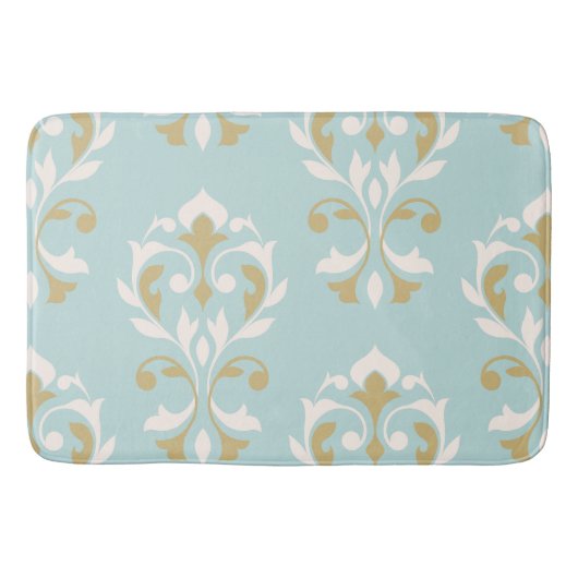 Heart Damask Art I Cream & Gold on Blue Badmat (Voorkant)