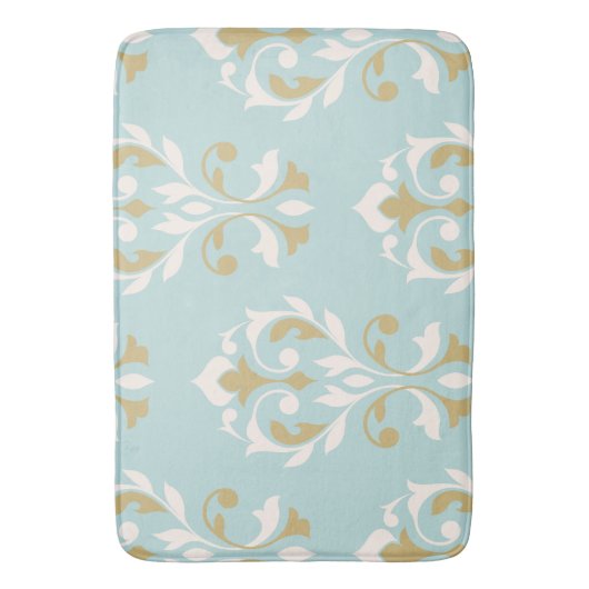 Heart Damask Art I Cream & Gold on Blue Badmat (Voorkant Verticaal)