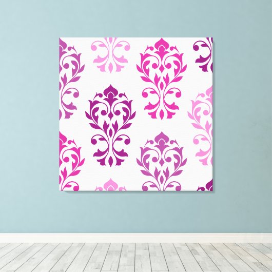 Heart Damask Art I Pinks Pruimen Wit Canvas Afdruk (Insitu (Houten vloer))