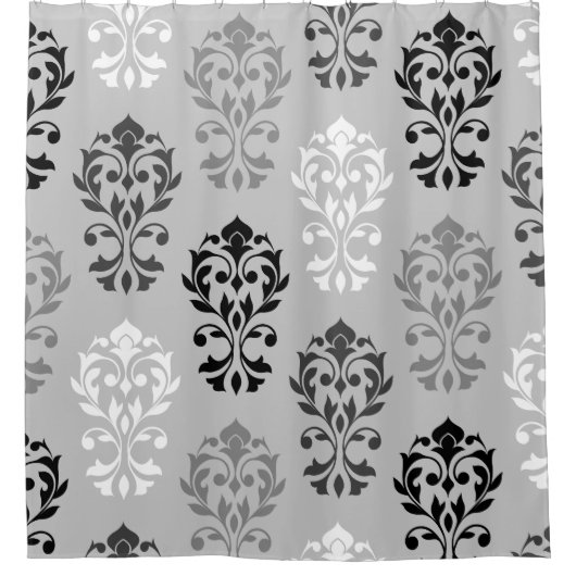 Heart Damask Art Ib Black Grays White Douchegordijn (Voorkant)