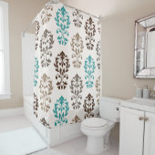 Heart Damask Art Ib Browns Blauwgroen Cream Douchegordijn (In situ)