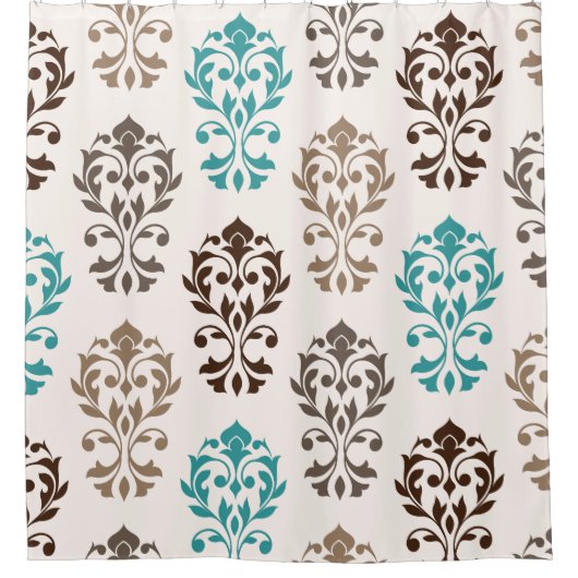 Heart Damask Art Ib Browns Blauwgroen Cream Douchegordijn (Voorkant)