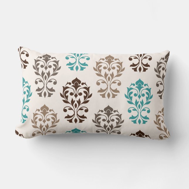 Heart Damask Art Ib Browns Blauwgroen Cream Kussen (Voorkant)