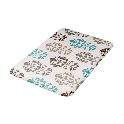 Heart Damask Art In Browns Blauwgroen Cream Badmat (Gekanteld)