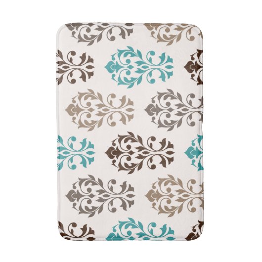 Heart Damask Art In Browns Blauwgroen Cream Badmat (Voorkant Verticaal)