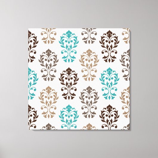 Heart Damask Art In Browns Blauwgroen Cream Canvas Afdruk (Voorkant)